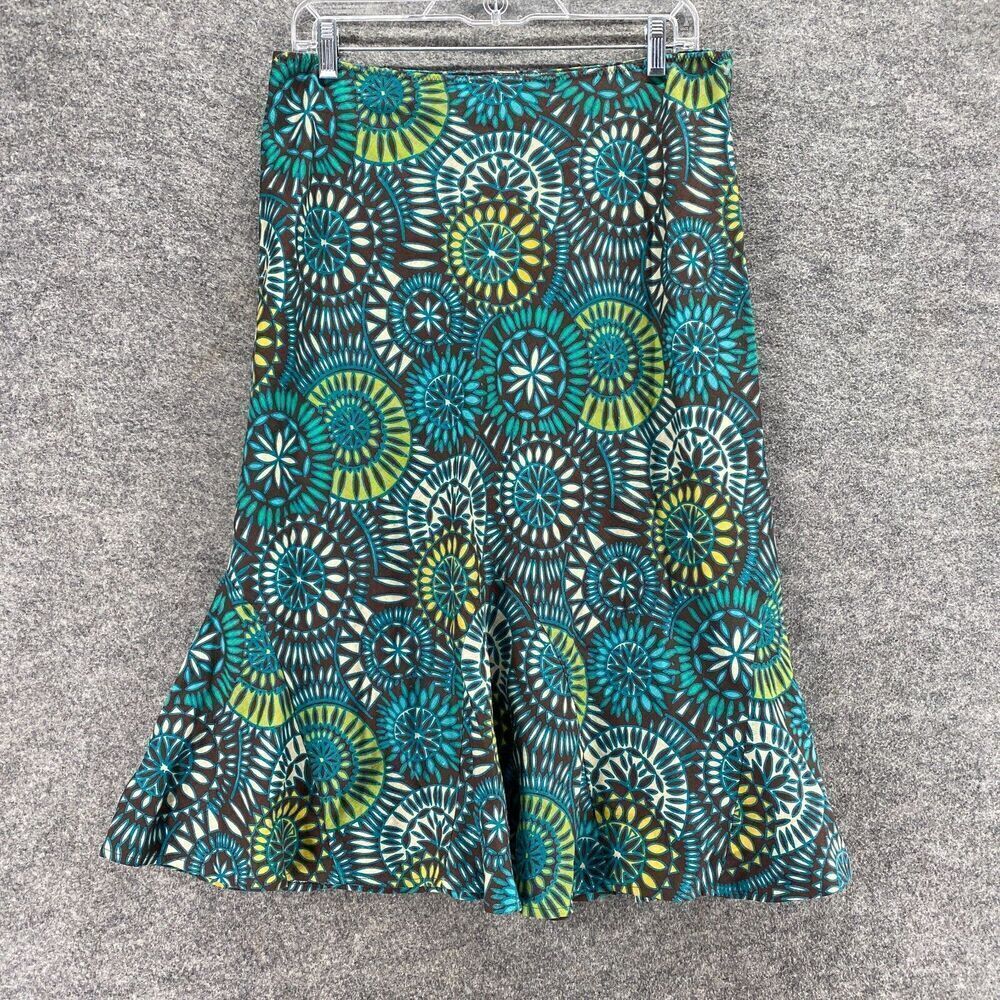 East 5th Skirt Women 10 Blue Geometric A-Line Midi Pull On Linen Mid Rise Casual - Picture 1 of 9